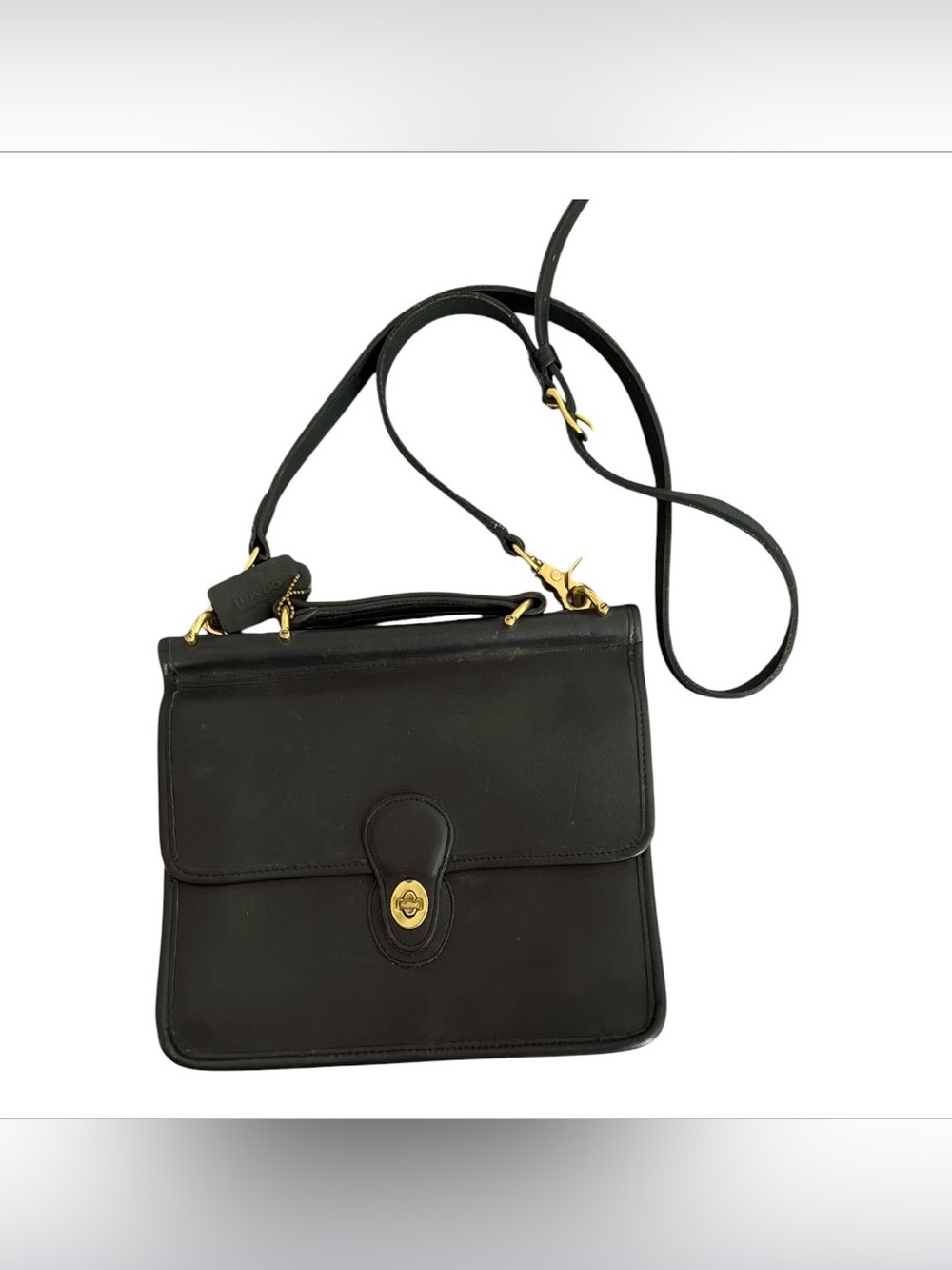 Vintage COACH Willis Black Leather Crossbody Top Handle Satchel 9927